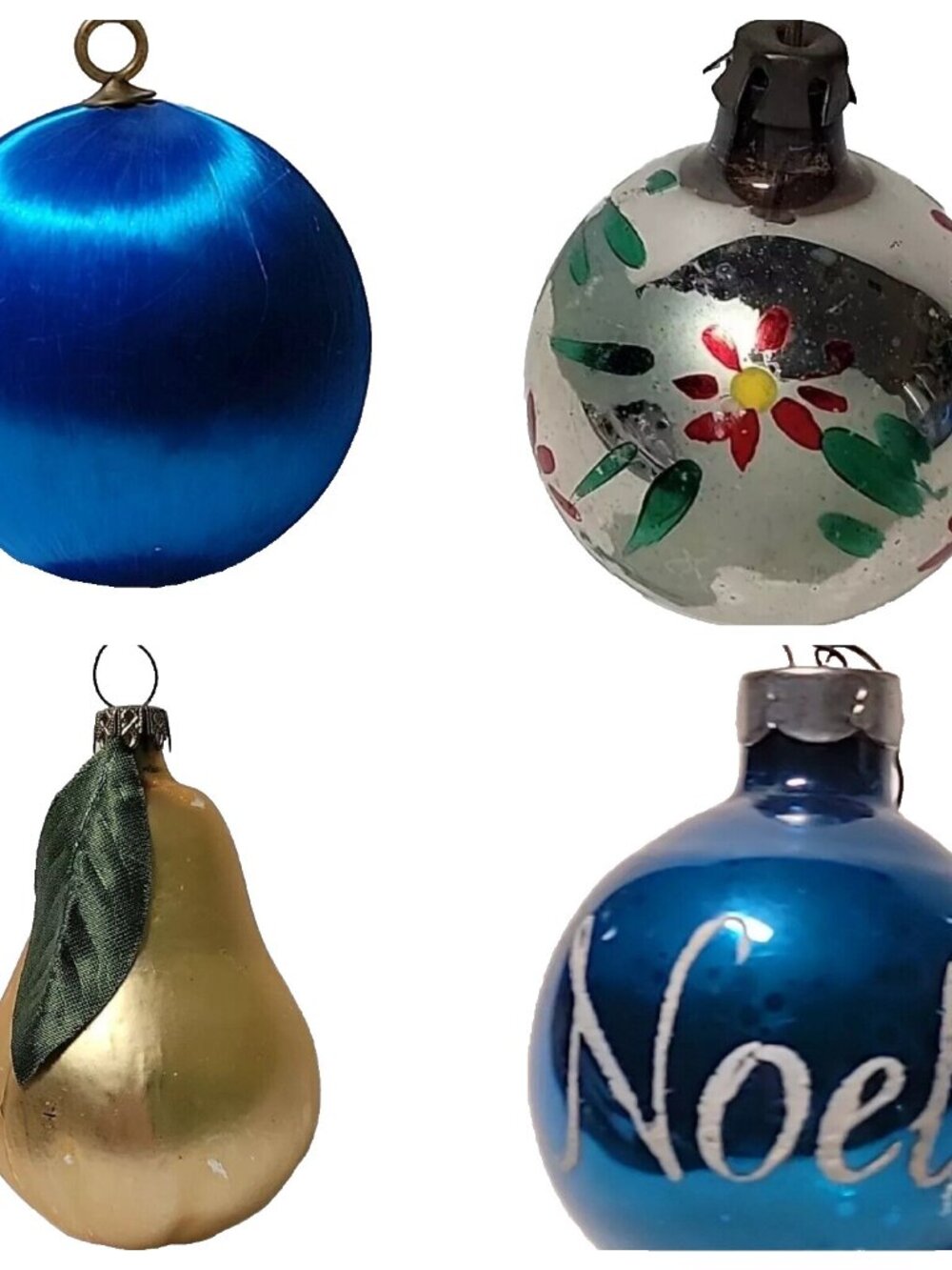 Vintage Christmas Tree Ornaments Lot Glass Fabric Noel Pear Floral Ball